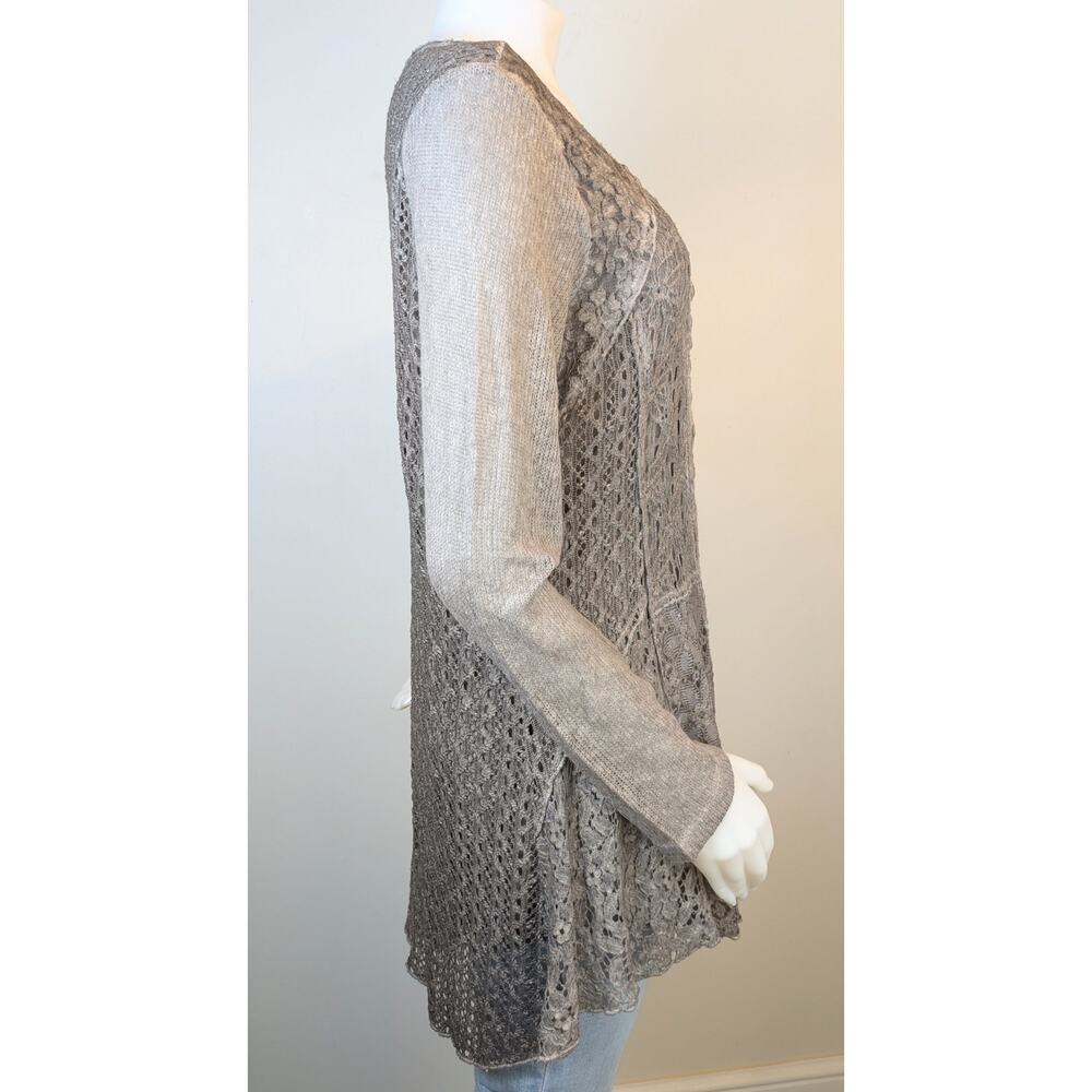 The Pyramid Collection Tunic Top Large Gray Lace Patchwork Boho Ruffled Flowy - Picture 5 of 12